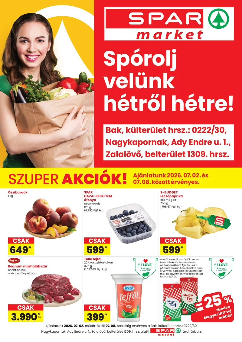 SPAR SPAR market Bak, Nagykapornak, Zalalövő szórólap – 07.02 - 07.08. – címlap