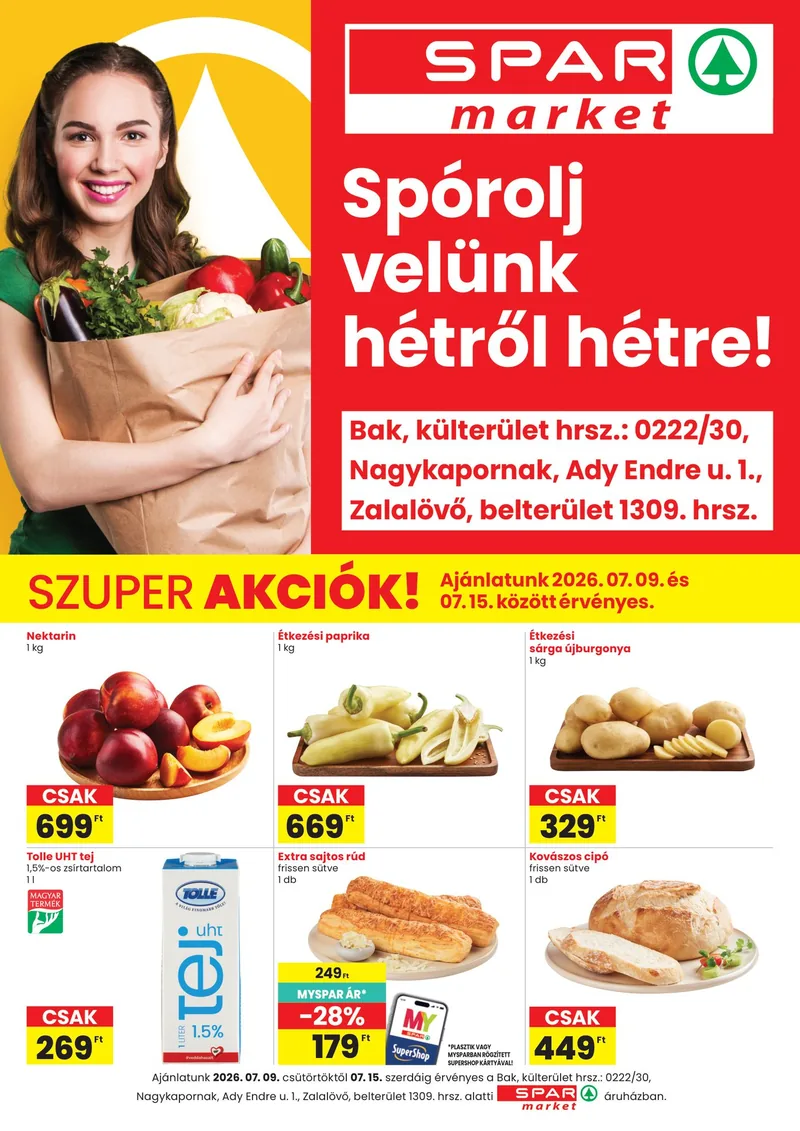 SPAR SPAR market Bak, Nagykapornak, Zalalövő szórólap – 07.09 - 07.15. – címlap