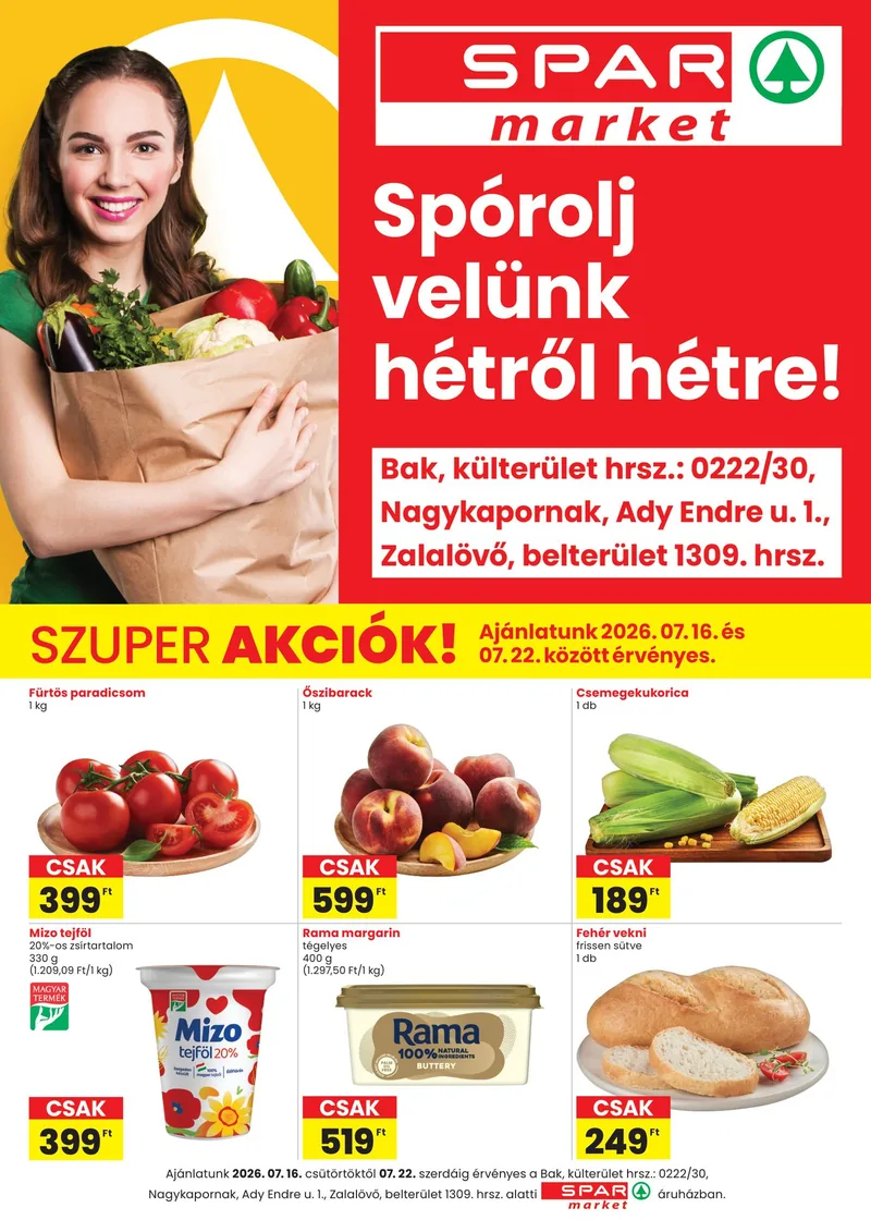 SPAR SPAR market Bak, Nagykapornak, Zalalövő szórólap – 07.16 - 07.22. – címlap