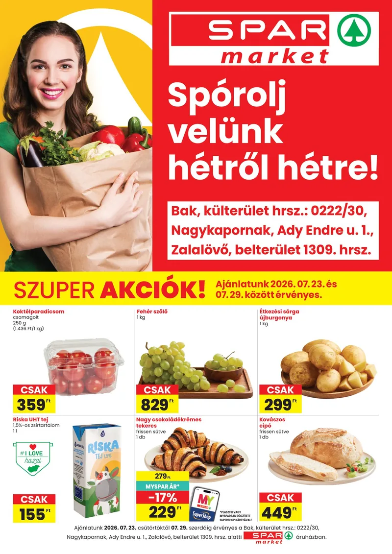 SPAR SPAR market Bak, Nagykapornak, Zalalövő szórólap – 07.23 - 07.29. – címlap