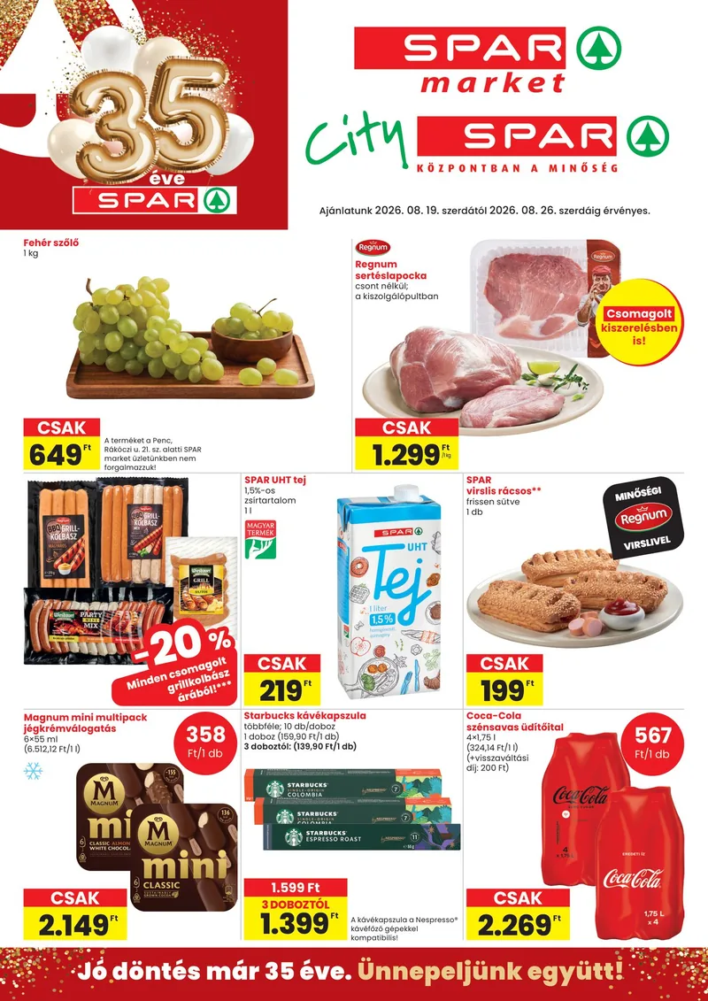 SPAR SPAR market és City SPAR – 08.19 - 08.26. – címlap