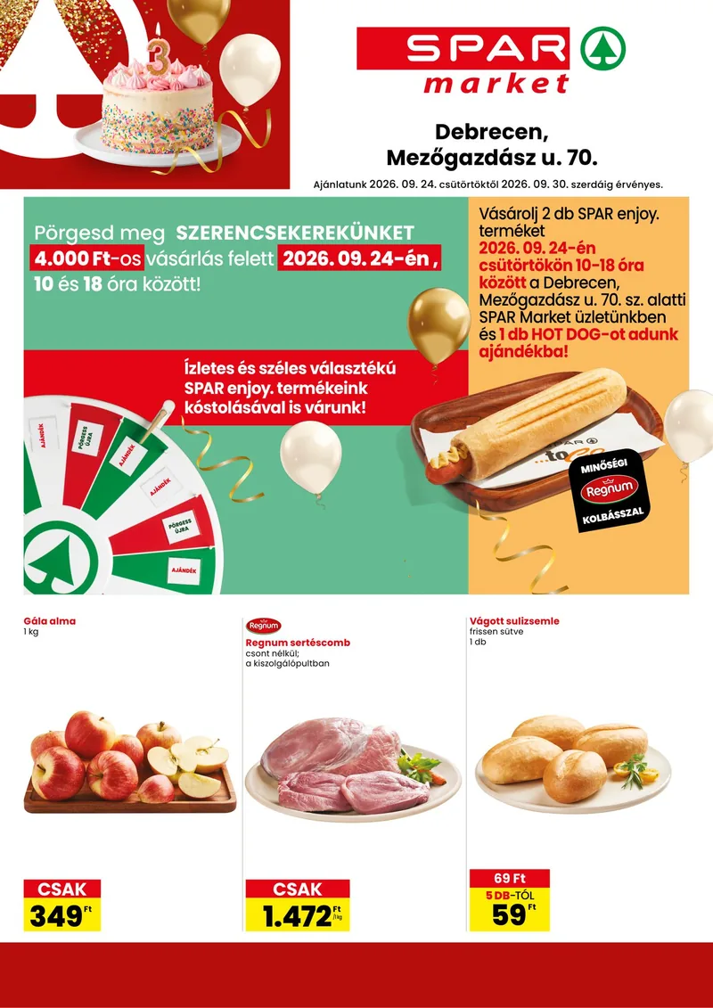 SPAR SPAR market Debrecen Mezőgazdász utca szórólap – 09.24 - 09.30. – címlap